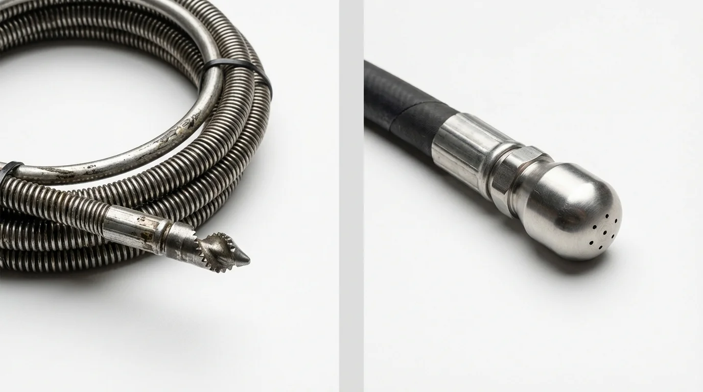 Drain snake cable and hydro jetting nozzle used for drain cleaning in Pacific, WA