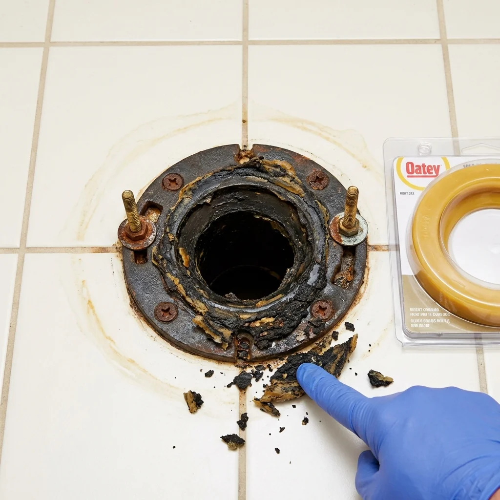 Failed wax ring showing water seepage at the base of a toilet in a Pacific, WA home