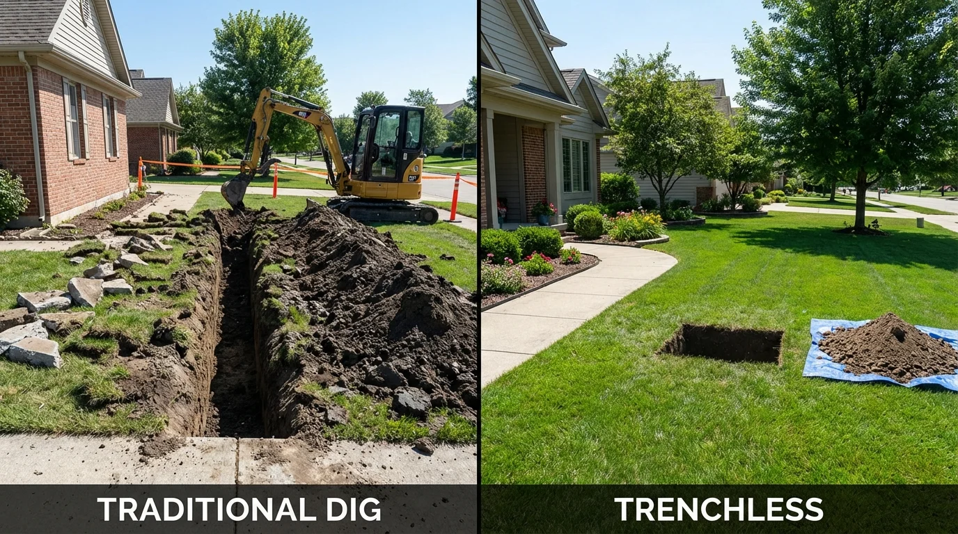Trenchless sewer repair with minimal yard damage versus traditional excavation in Pacific, WA